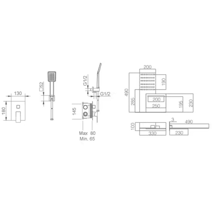 IMEX GTR049 RODAS Conjunto de Ducha Empotrado Termostático Cromo