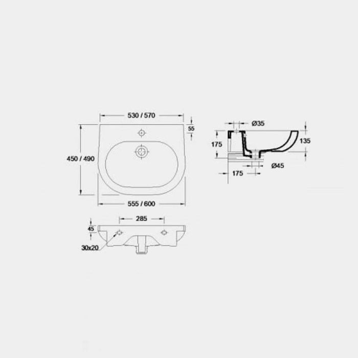 VALADARES OPUS Lavabo Suspendido Mural 60 cm Blanco