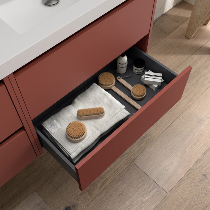 SALGAR NOJA 910 Mueble de Baño con Tapa Encimera 2 Cajones 1 Puerta Izquierda Color Rojo Satinado