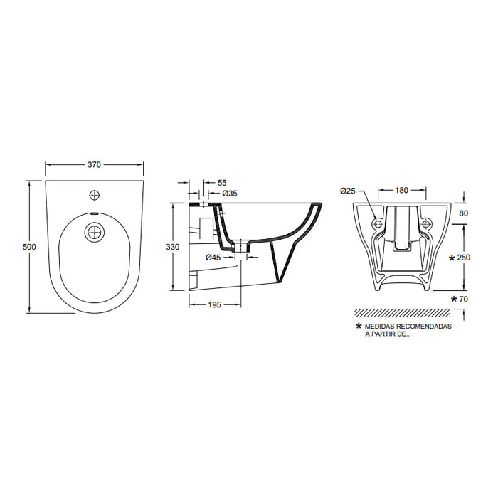 VALADARES 42401002K 100 Bidé Suspendido Blanco