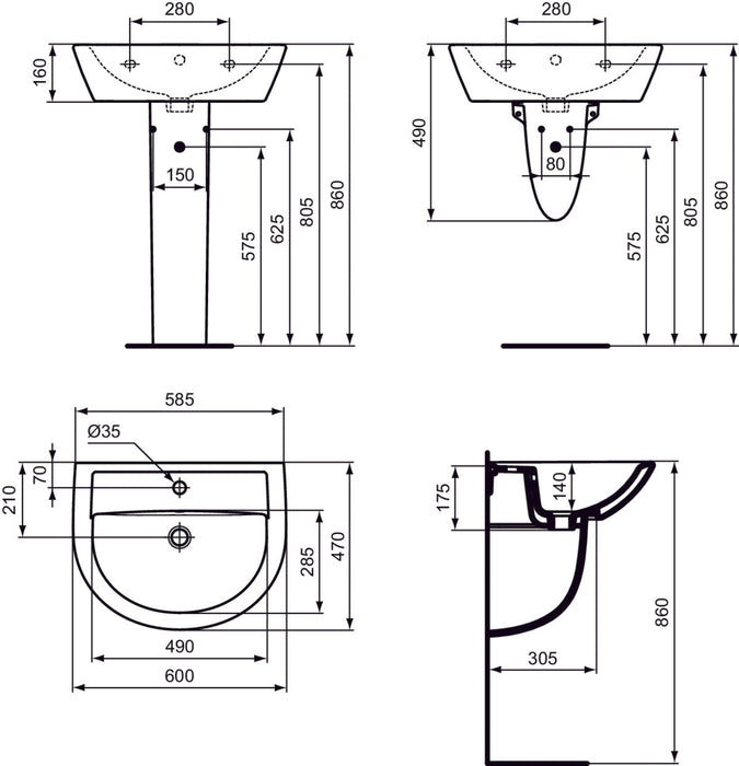 IDEAL STANDARD W332301 EUROVIT Lavabo 60 Blanco
