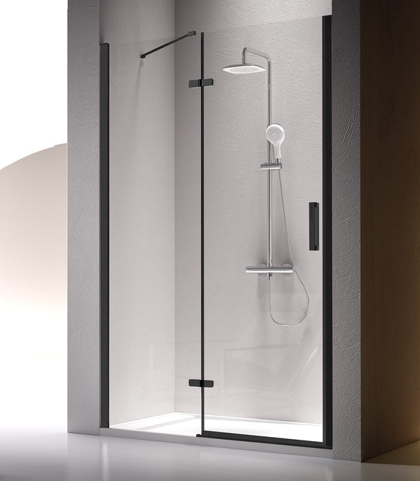 KASSANDRA NARDI Fixed Shower Front Screen + Hinged Door + Matte Black Closing Profile Transparent
