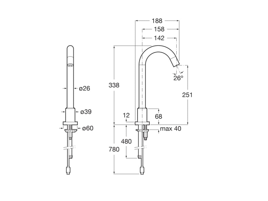 ROCA A5A3843C00 LOFT Grifo Electrónico Caño Alto Lavabo Agua Premezclada con Sensor Integrado En El Caño Cromo