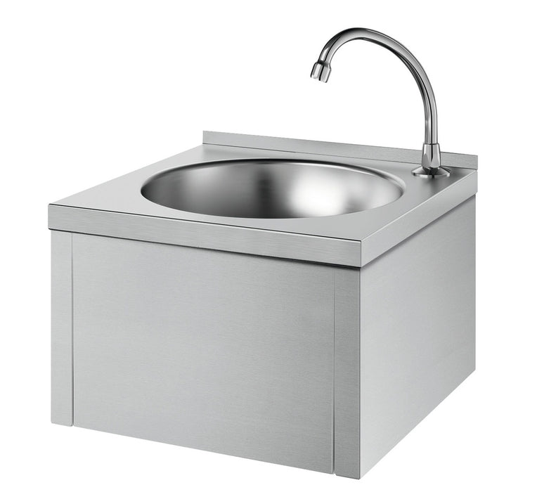 MEDICLINICS SNLMP70CS Wall Hung Stainless Steel Satin Finish Washbasin with Knee-Operated Swivel Faucet