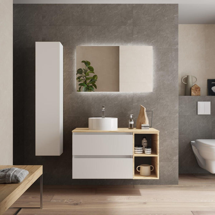 SALGAR BEQUIA Mueble de Baño con Lavabo de Posar y Encimera 2 Cajones 2 Huecos Blanco Roble ÁFrica