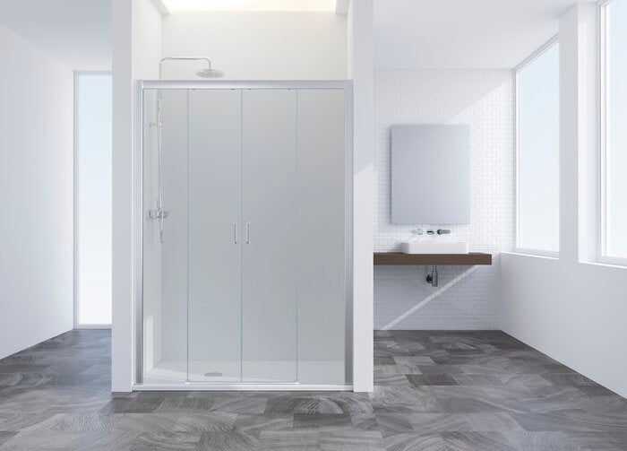 PROFILTEK SUM-325 SUMMER 2 sliding leaves + 2 fixed leaves. 6 MM Silver High Gloss* Transparent