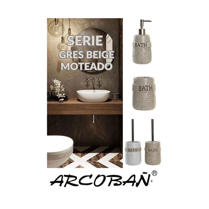 ARCOBAÑ FCESDOSVAGBE  Lote Escobillero + Dosificador/dispensador + Vaso Gres Beige Moteado
