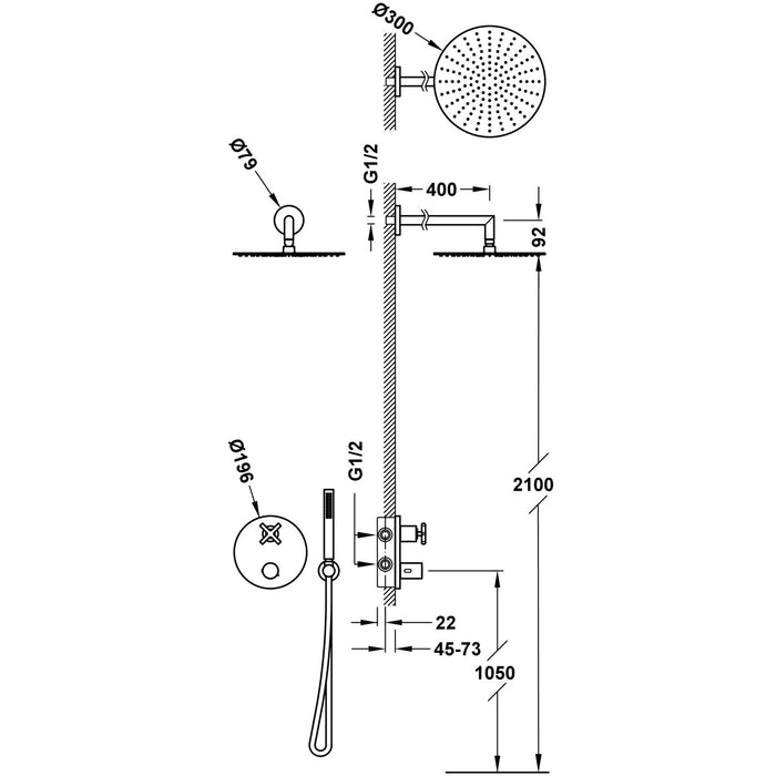 TRES 28325002OPM THERM-BOX Thermostatic Built-in Mixer Kit 2-way Matte Rose Gold