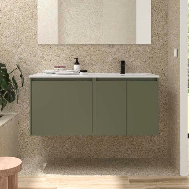 SALGAR 118775 NOJA Mueble+Lavabo 4 Puertas 120 cm Color Verde Satinado Con Encimera Izquierda