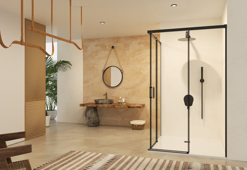 SB_X STYLO Mampara Ducha Cuadrada Negro Mate Transparente