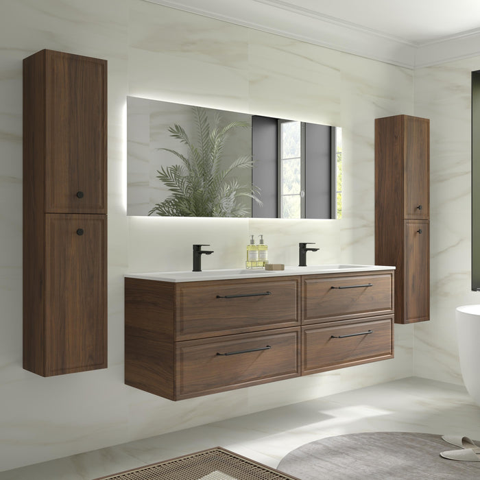 SALGAR 121808 RUNA Mueble de Baño 2 pozas Solid Surface 160cm Nogal
