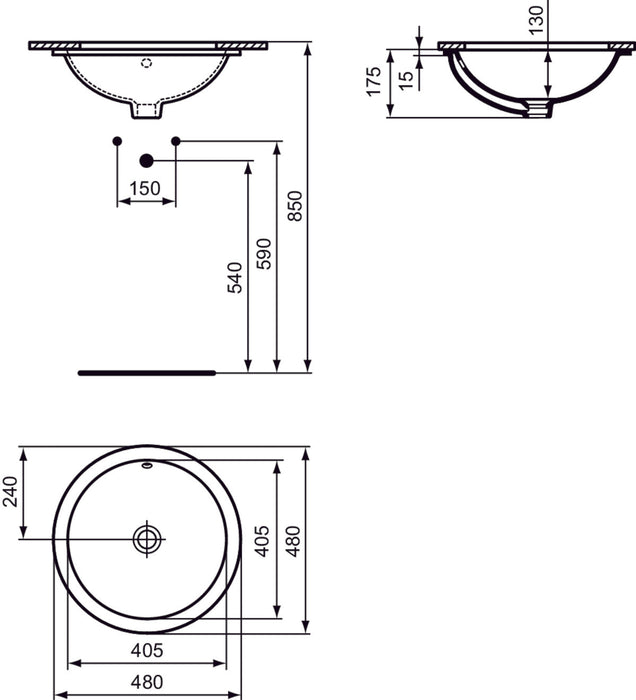 IDEAL STANDARD E505401 CONNECT Lavabo Bajo Encastre 48 Redondo Blanco