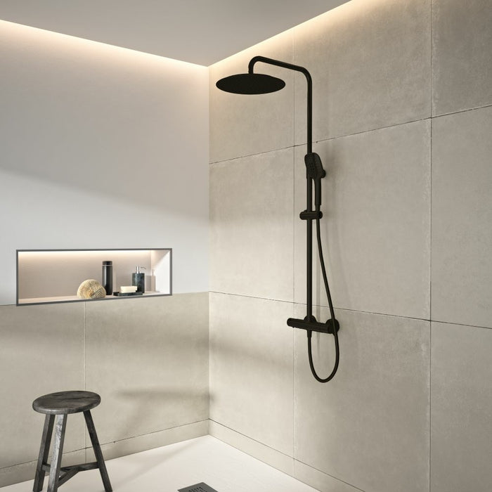 RAMONSOLER 945412Q3RP300NM Grifo Gran Ducha Termostático con Barra Telescópica Negro Mate