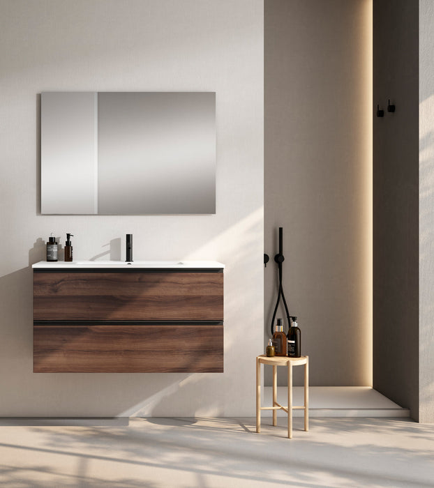 VISOBATH GRANADA Conjunto Completo Mueble de Baño Suspendido 2 Cajones Color Valenti Tirador Negro