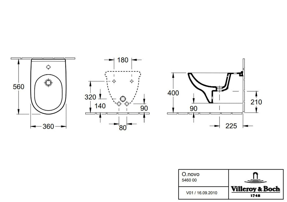 VILLEROY & BOCH 5460 00 01 O-NOVO Bidé Suspendido