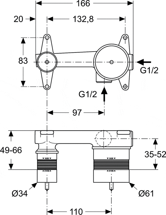 IDEAL STANDARD A5948NU Cuerpo Empotrado Lavabo A Pared