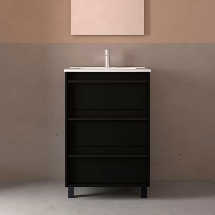 SALGAR ATTILA Mueble de Baño con Lavabo 3 Cajones Color Negro Mate