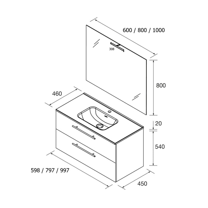SALGAR SILANE Conjunto Mueble Gris Satinado Tirador Negro Mate