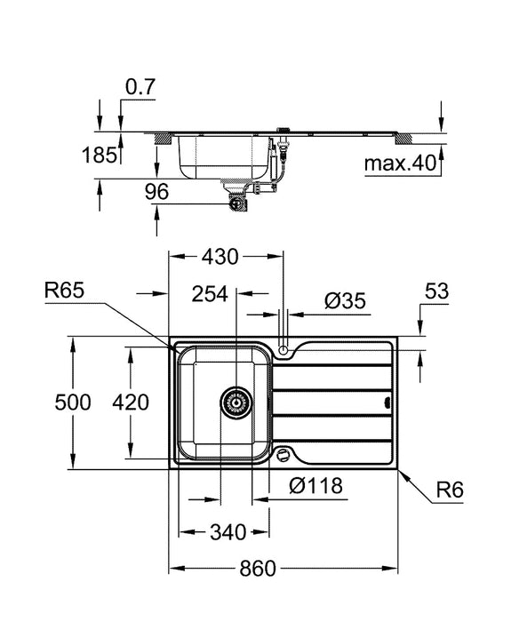 GROHE 31571SD1 K500 Fregadero Reversible Acero Inoxidable Escurridor
