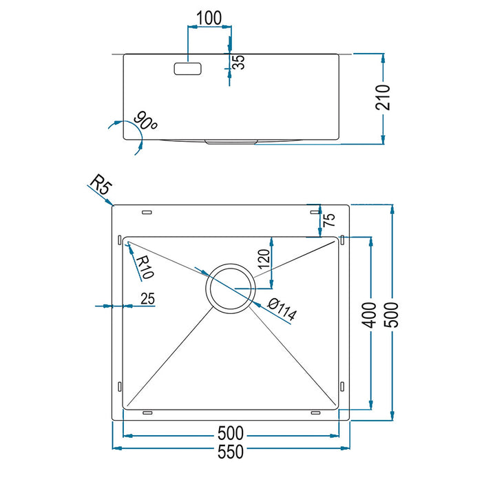 LLAVISAN L509424 FLAP Sink 50x40 Brushed Steel