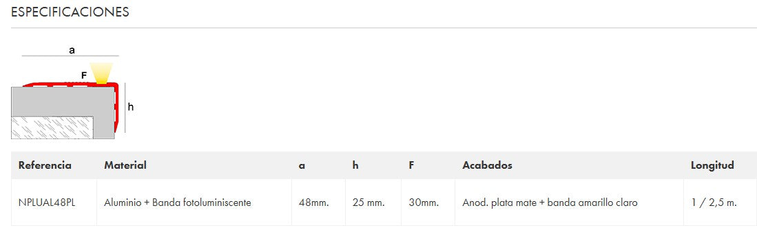 EMAC NOVOPELDAÑO LUMINA 65MM Aluminio con Banda Fotoluminiscente
