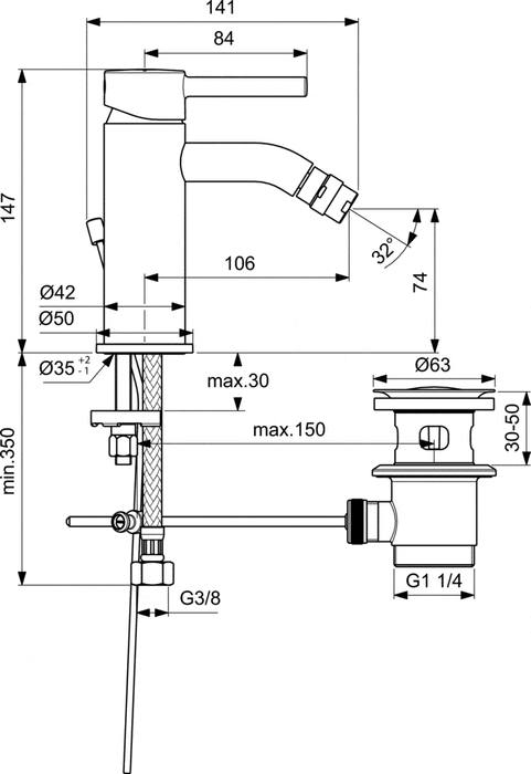 IDEAL STANDARD BC197AA CERALINE Grifo Monomando Bidé