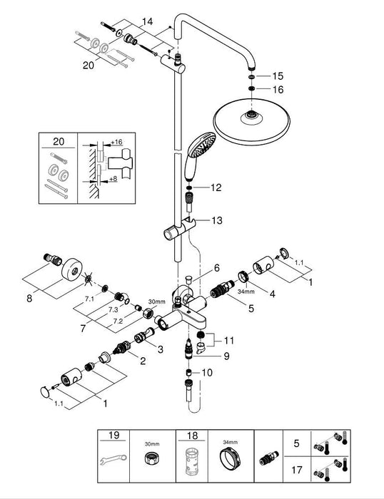 GROHE 26 688 243 TEMPESTA 250 Cube Ducha de techo con brazo 142 mm, 1 chorro Negro Mate