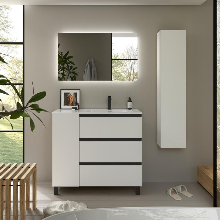 SALGAR 117553 BEQUIA PLUS METAL Mueble de Baño 1 poza Porcelana 110cm Blanco Mate