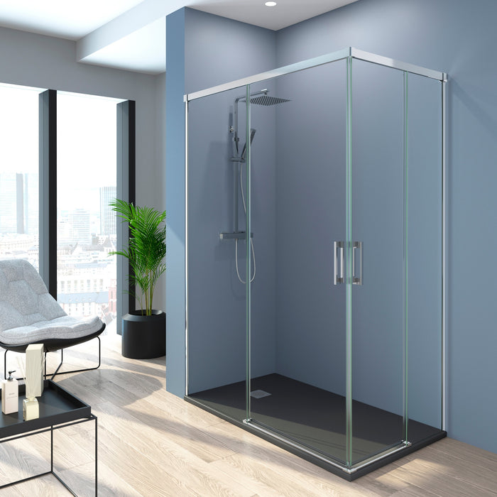 BATHME NIXON Rectangular Shower Screen 2 Fixed + 2 Sliding Chrome
