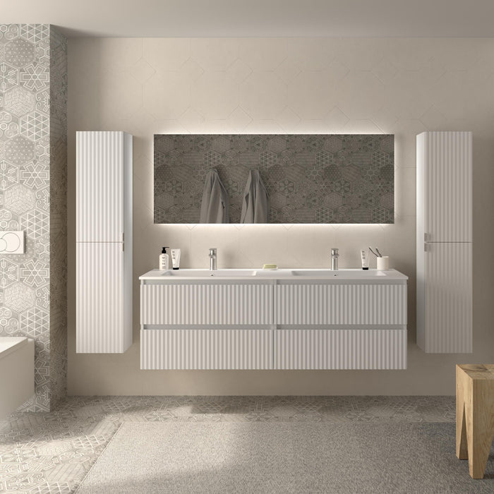 SALGAR 121752 KIRA Mueble de Baño 2 pozas Solid Surface 160cm Blanco Mate