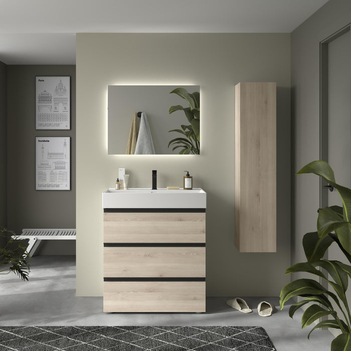 SALGAR BEQUIA METAL Mueble 3C Lavabo Veneto Natural