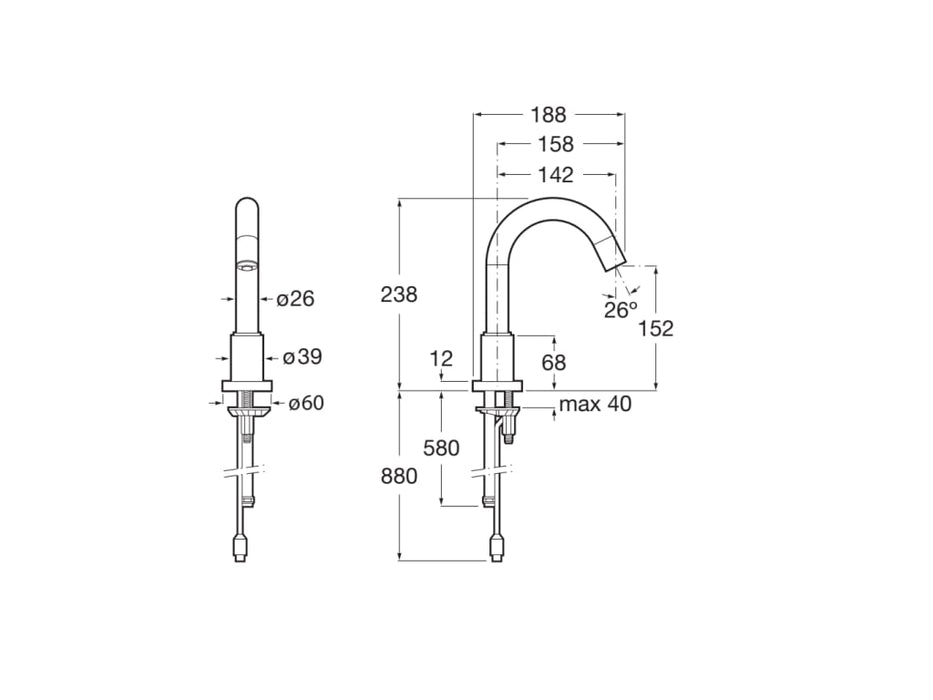 ROCA A5A4243C00 LOFT-E Grifo Electrónico Lavabo Un Aguacon Sensor Integrado En El Caño Cromo