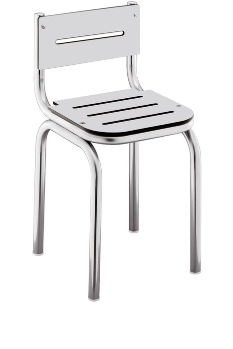 BELTRAN 2704 ASIDEROS Banqueta Con Respaldo Acero Inox Asiento Blanco