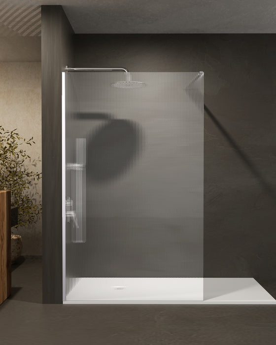 SB_X SCREEN WAVES Mampara Fijo Ducha 8 MM Cromo Vidrio Acanalado