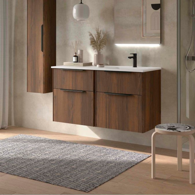 SALGAR 119774 LUVA Mueble+Lavabo 120 Con Encimera Izquierda Nogal Maya Tirador Negro