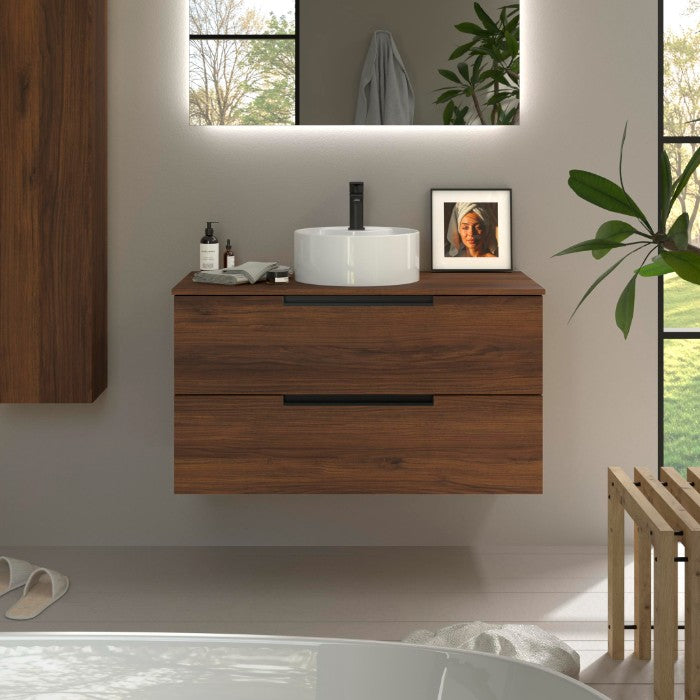 SALGAR LENI Mueble de Baño con Tapa Encimera Color Nogal