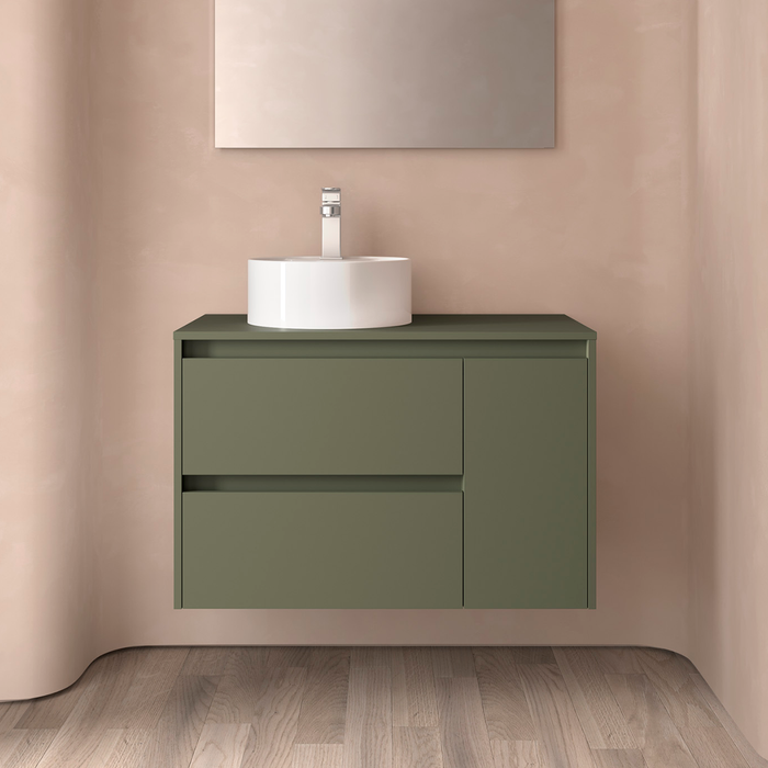 SALGAR NOJA 910 Mueble de Baño con Tapa Encimera 2 Cajones 1 Puerta Derecha Color Verde Mate