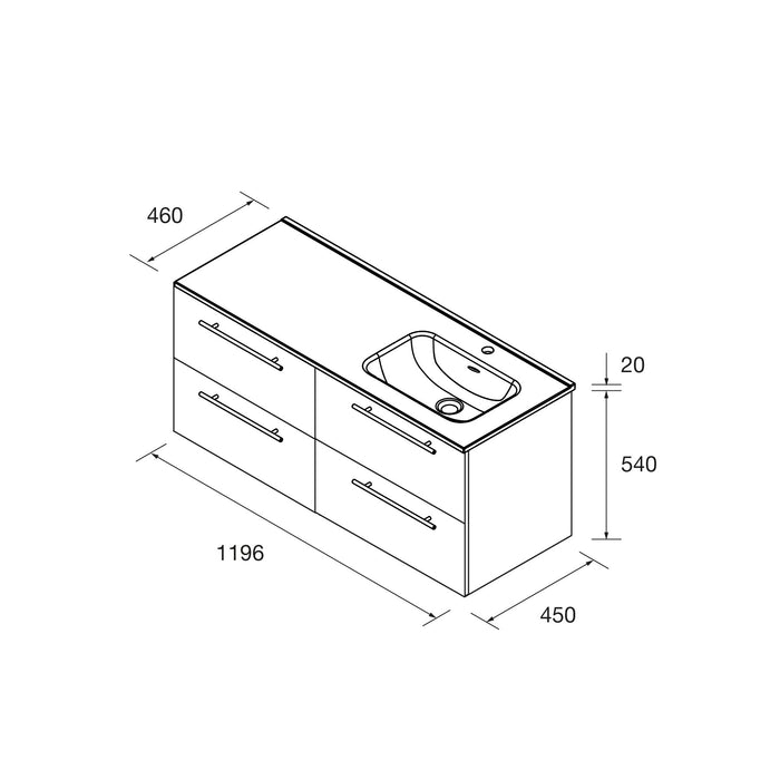 SALGAR 118736 SILANE Mueble+Lavabo 120 Gris Satinado Tirador Negro Con Encimera Izquierda