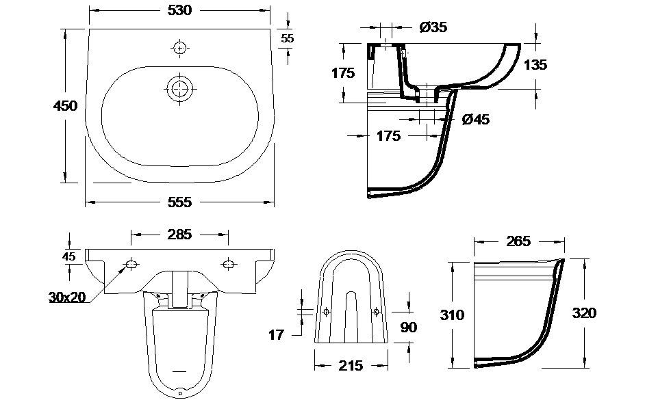 VALADARES 37311002C OPUS Lavabo 55 cm Con Semi-Pedestal