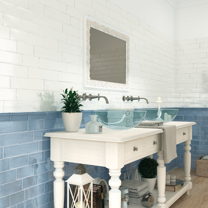 DUNE ATELIER FRENCH BLUE GLOSSY 7.5x15 Azulejo Pasta Blanca