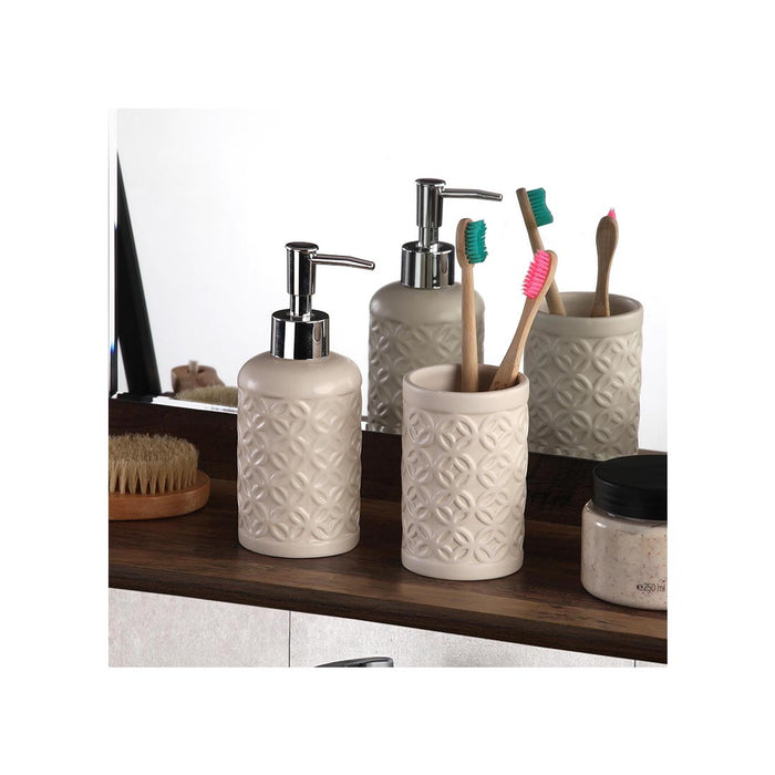 ARCOBAÑ FCTOLEDOBEI  Set Dosificador + Vaso Toledo Blanco Beige