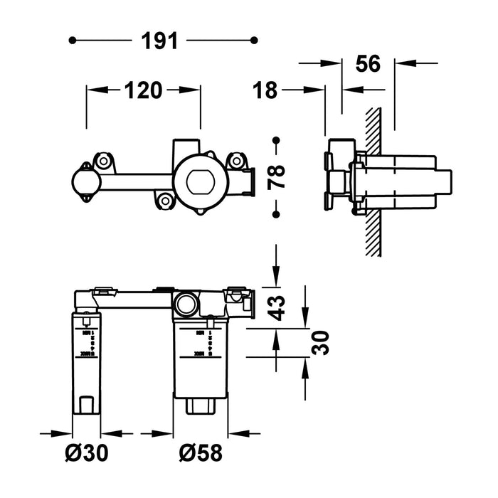 TRES 20830002 SOLUCIONES EMPOTRADAS Cuerpo Empotrado para Grifo De Lavabo