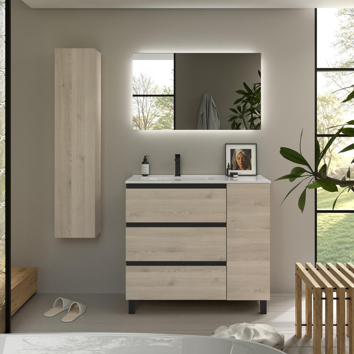 SALGAR 117552 BEQUIA PLUS METAL Mueble de Baño 1 poza Porcelana 110cm Natural