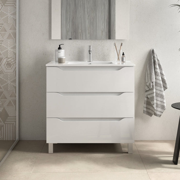 BATHME TRIO Mueble de Baño con Lavabo 3 Cajones Color Blanco Brillo