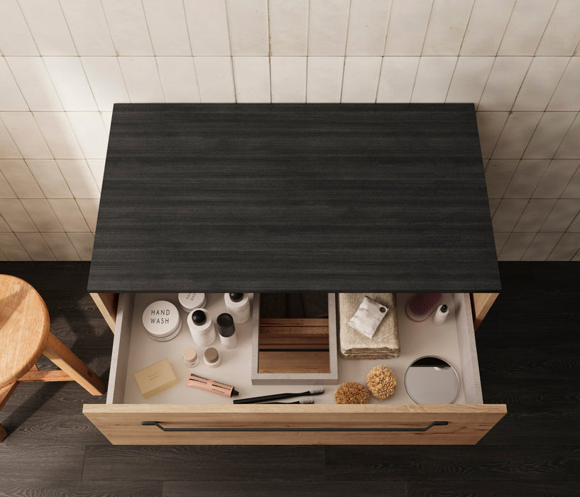 BATHME LENNOX TAP Bathroom Cabinet without Sink with Ostippo Ebony Oak Countertop