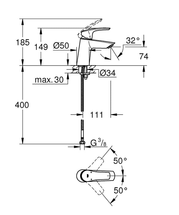 GROHE 23 967 003 EUROSMART 2021 Single-lever Sink Faucet S