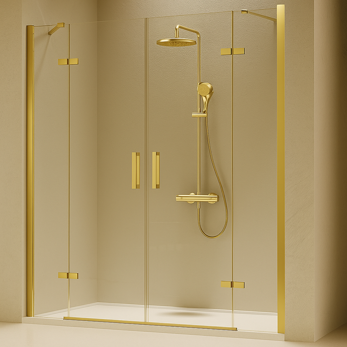 KASSANDRA NARDI Shower Screen Front 2 Fixed + 2 Hinged Doors Brushed Gold Transparent