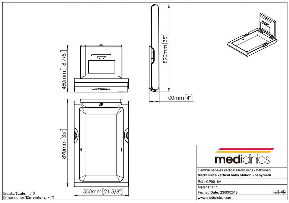 MEDICLINICS CP0016V BABYMEDI Cambia Pañales Vertical