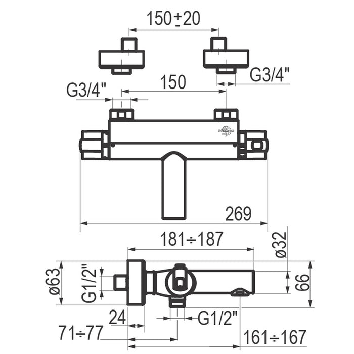 PRESTO 50041000 Pysa grupo baño-ducha termostática Cromo