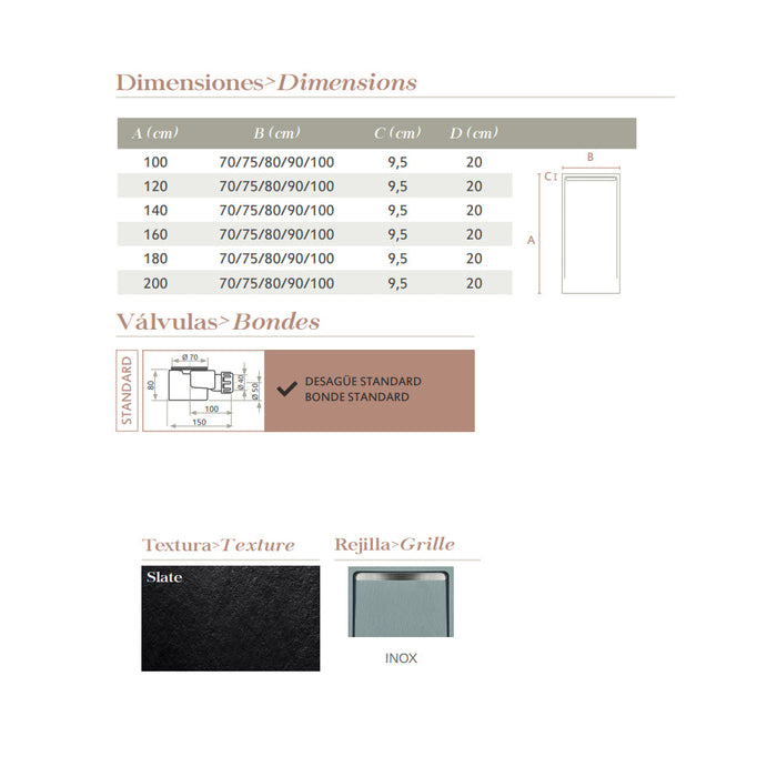 ACQUABELLA DUO Shower Tray Slate Texture Cement Color
